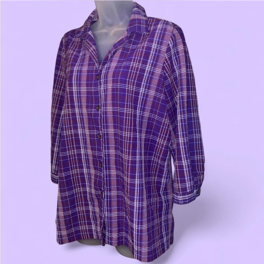 White Stag Purple Plaid Button Down Shirt M 8-10 - Picture 2 of 11